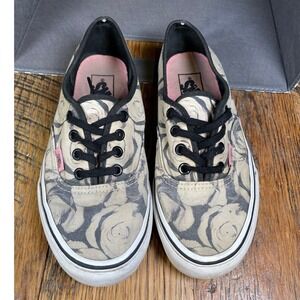 Vans Authentic Rose Floral Print Sneaker Low Top‎ Cream Pink Women Size 6 Skate
